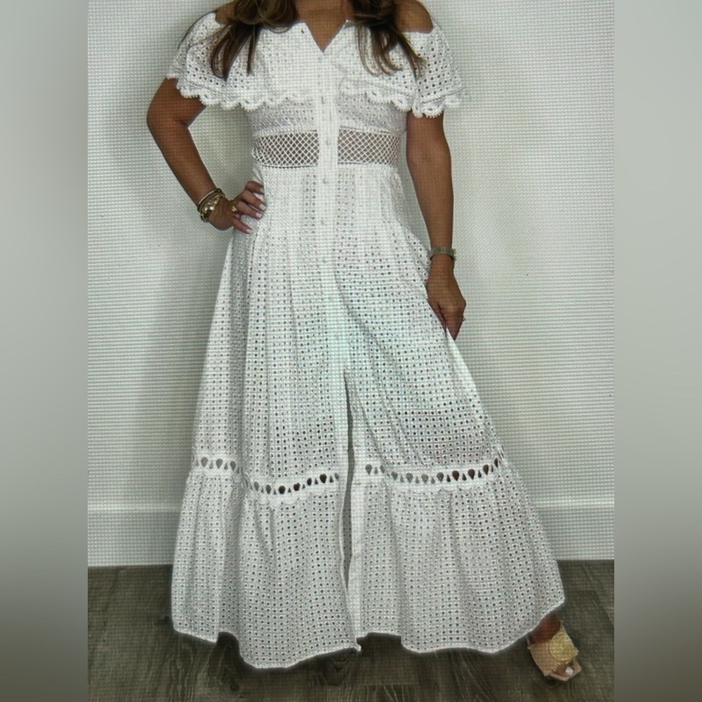 LARA White Crochet Maxi Dress